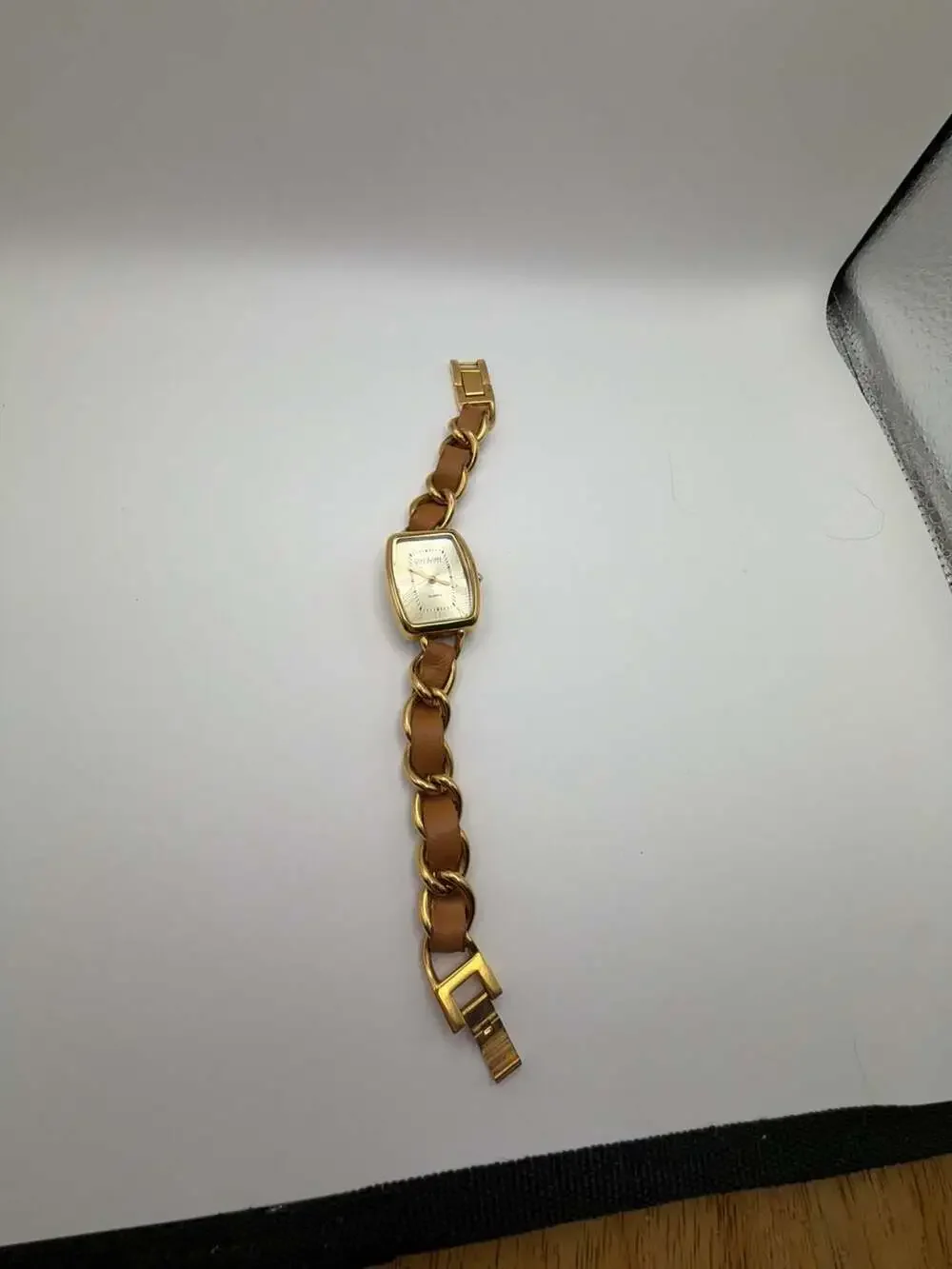 Joan Rivers Classics Collection Gold Tone Tonneau Quartz Watch with Tan Leather